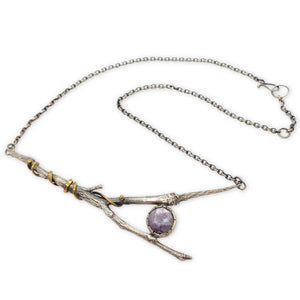 Necklace – Lavender Sapphire Tulip Poplar Branch by Una Barrett