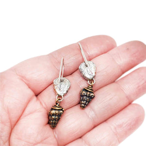 Earrings – Sterling Silver Trilobite Drops with Bronze Shell by Una Barrett