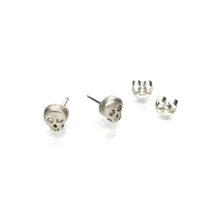 Earrings - Diamond-Eyed Tiny Skull Studs in Sterling Silver by Michelle Chang