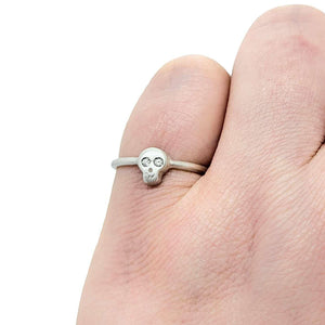 Ring - Diamond-Eyed Tiny Skull Face in Sterling Silver by Michelle Chang