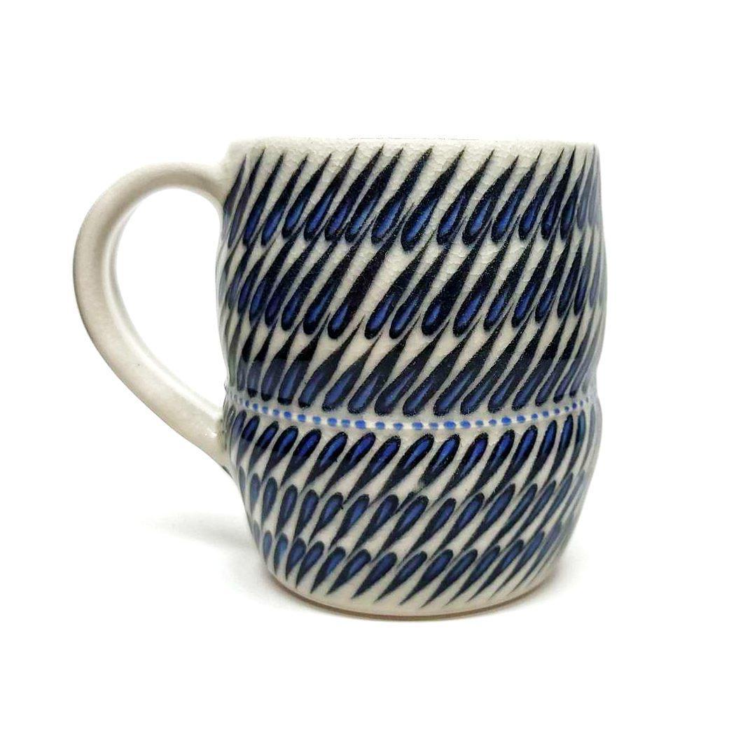 Mug - Small in Outward Diagonal Tiered Linear with Blue Accents by Britt Dietrich Ceramics