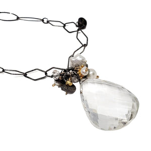 Necklace - Large Quartz Drop with Pearl Cluster by Calliope Jewelry