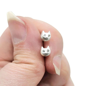 Earrings - Diamond-Eyed Tiny Kitten Studs in Sterling Silver by Michelle Chang
