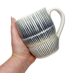 Mug - Large in Outward Linear and Short Pinstripe with Orange Accents by Britt Dietrich Ceramics