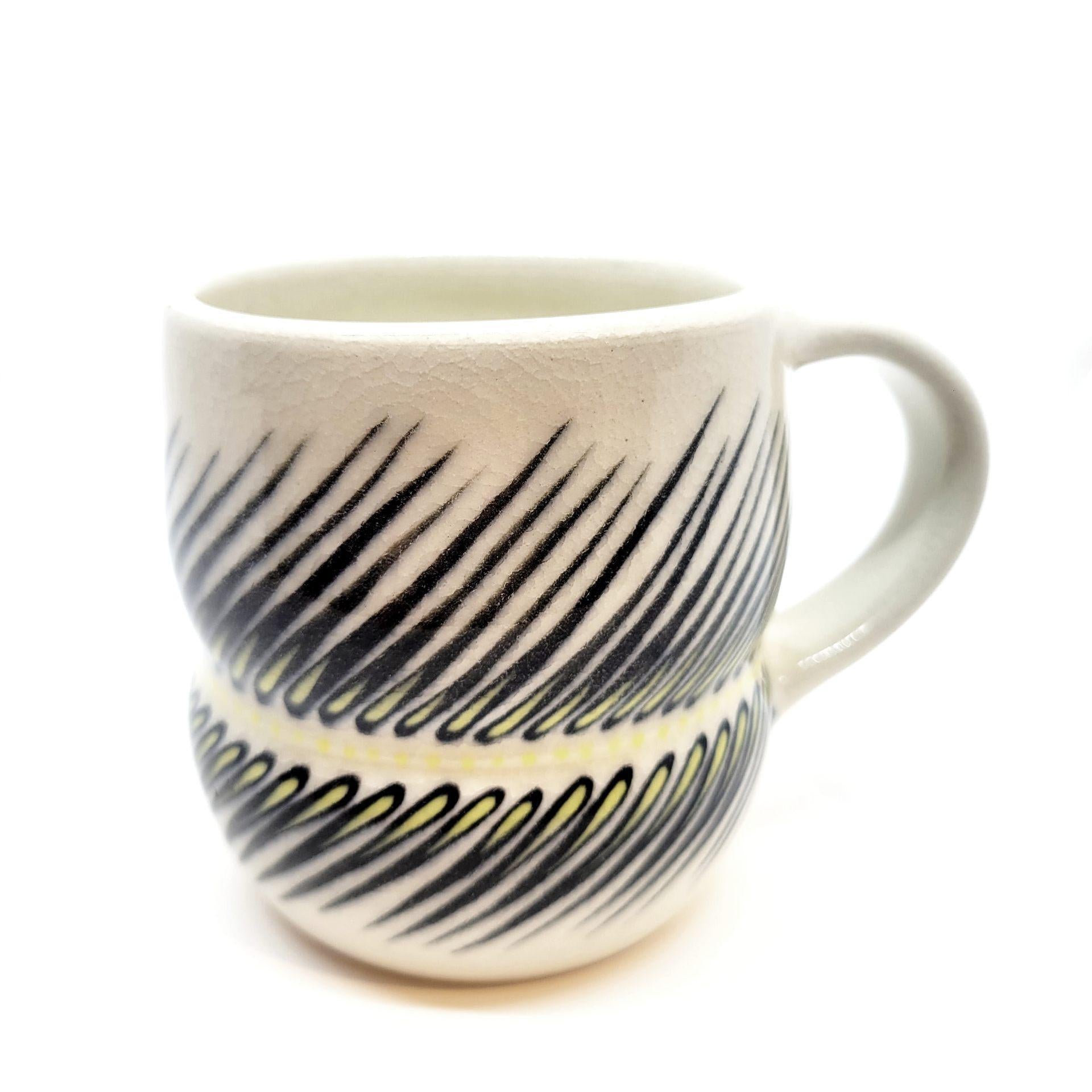 Mug - Small in Outward Diagonal Linear with Yellow Accents by Britt Dietrich Ceramics