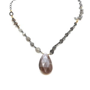 Necklace - Chocolate Moonstone Drop with Mixed Chain by Calliope Jewelry