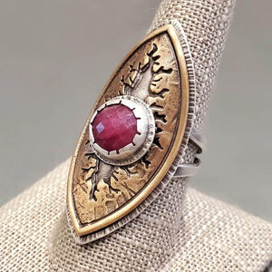 Ring - Size 9 - Tectonic Vesica Ruby by Una Barrett