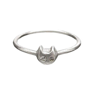 Ring - Diamond-Eyed Tiny Kitten Face in Sterling Silver by Michelle Chang