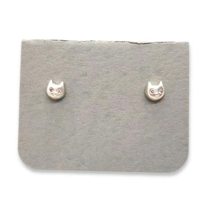 Earrings - Diamond-Eyed Tiny Kitten Studs in Sterling Silver by Michelle Chang