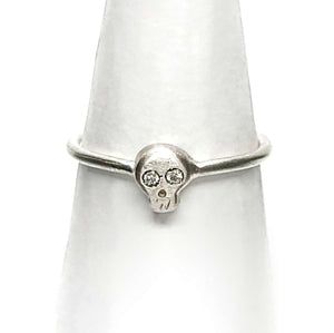 Ring - Diamond-Eyed Tiny Skull Face in Sterling Silver by Michelle Chang