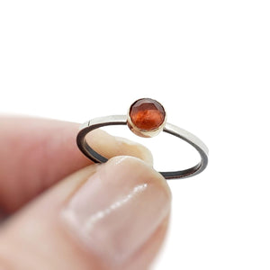 Ring - Size 7 - 5mm Garnet on Notched Band in 14k Gold and Sterling Silver by 314 Studio
