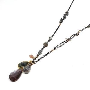 Necklace - Mixed Moonstone and Labradorite Cluster by Calliope Jewelry