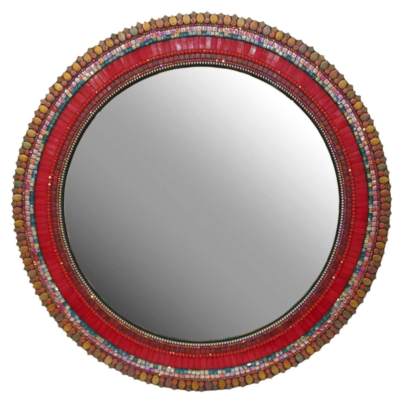 Mosaic Mirror - 24in Round (Red) by Zetamari Mosaic Artworks