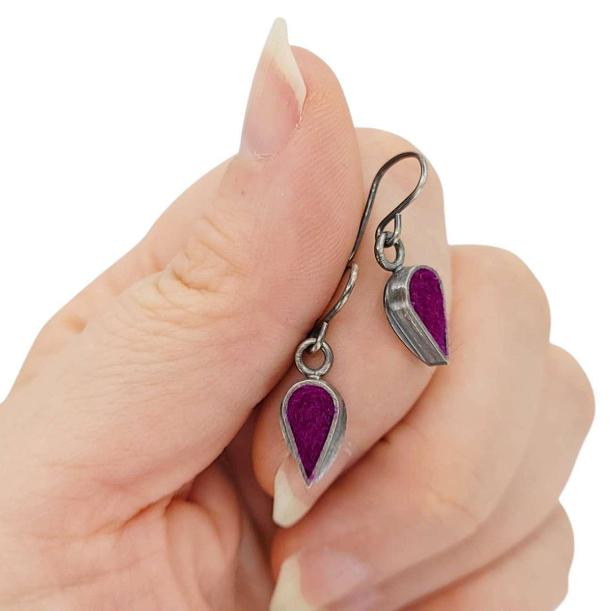 Earrings - Tiny Teardrops in Raspberry by Michele A. Friedman