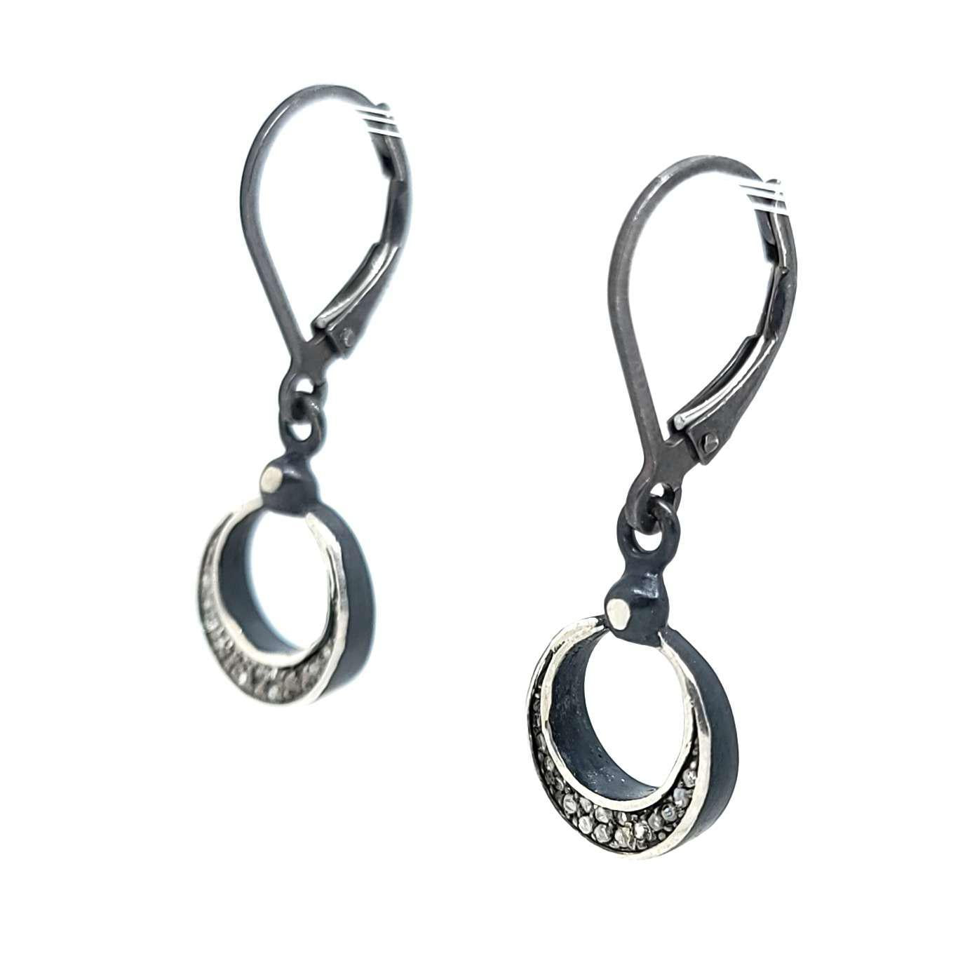 Earrings - Pave Crescent Drops (Sterling Silver, Diamond) by 314 Studio
