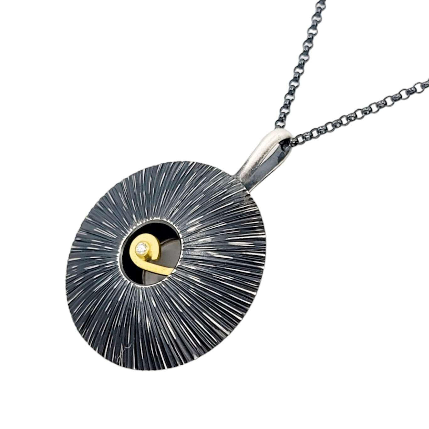 Necklace - OOAK Diamond Swirl Pendant in Sterling Silver and 18k Gold by Susan Mahlstedt