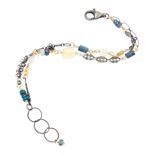 Bracelet - Double Strand Decorated Chain (Moss Kyanite, Opal, Aquamarine) by Calliope Jewelry