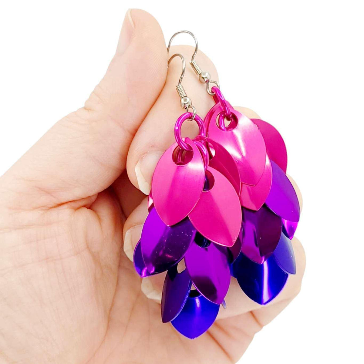 Earrings - Long Feather Cascade (Petunia) by Rebeca Mojica