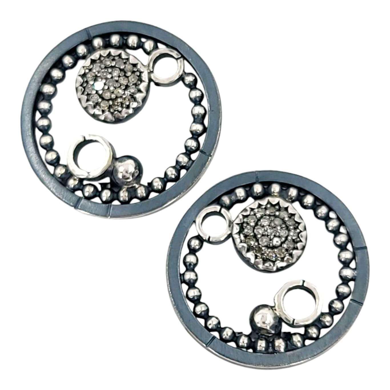 Earrings - Clip On - Pave Circles (Sterling Silver, Diamond) by 314 Studio