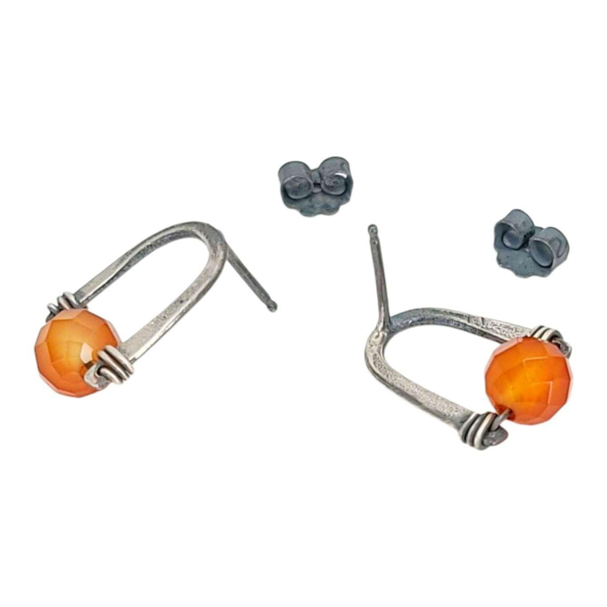 Earrings - Arc Studs (Carnelian) by Three Flames Silverworks
