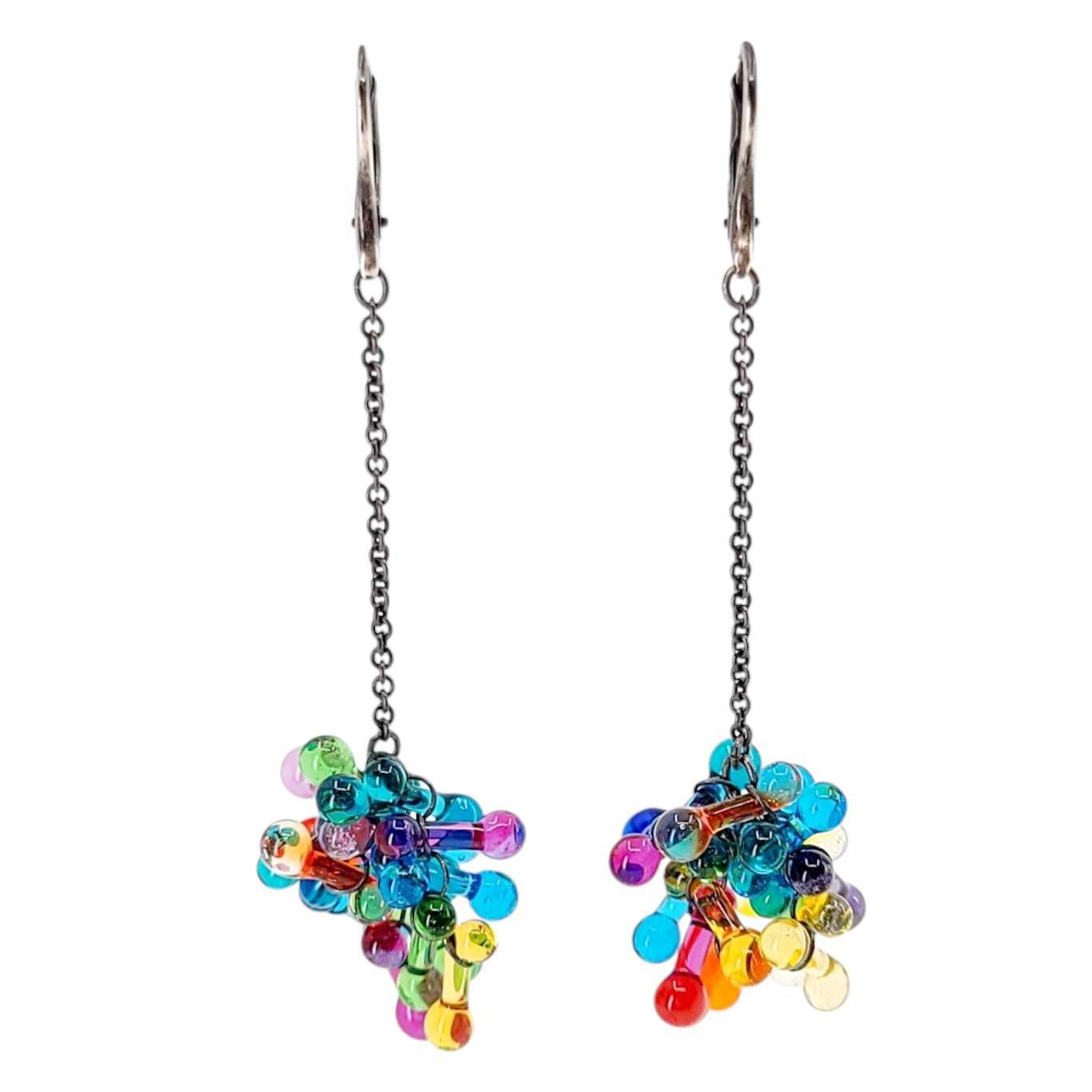 Earrings - Long Rosetti Bloom in Rainbow by Krista Bermeo Studio