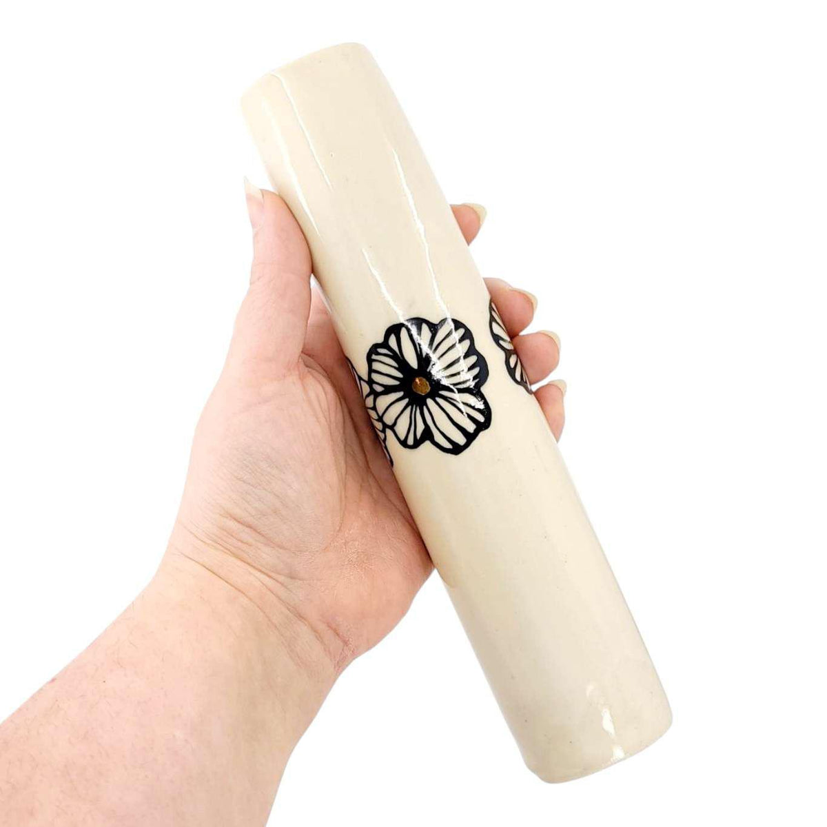 Vase - 8in Floral Cylinder with 22k Gold Accents by Hsieh Clay SF