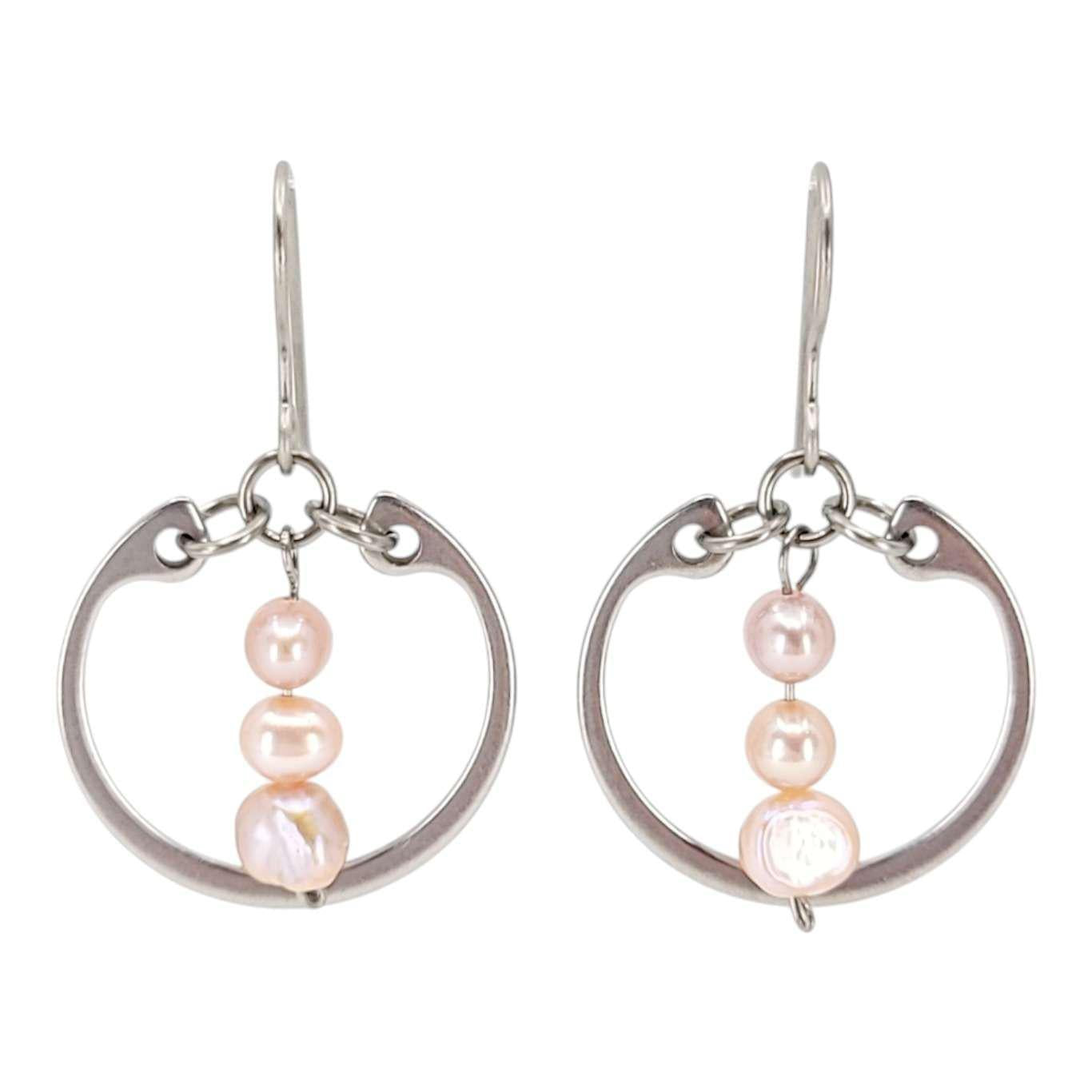 Earrings - Pearl Trio Medium Circles (Pink) by Wraptillion