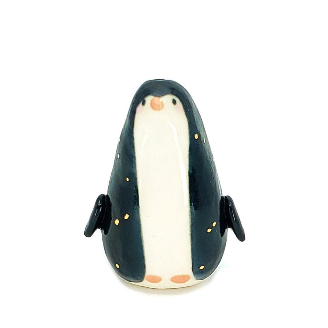 Figurine -  Penguin Tiny Bud Vase (Single Hole, Black and White) by The Pottery Parade