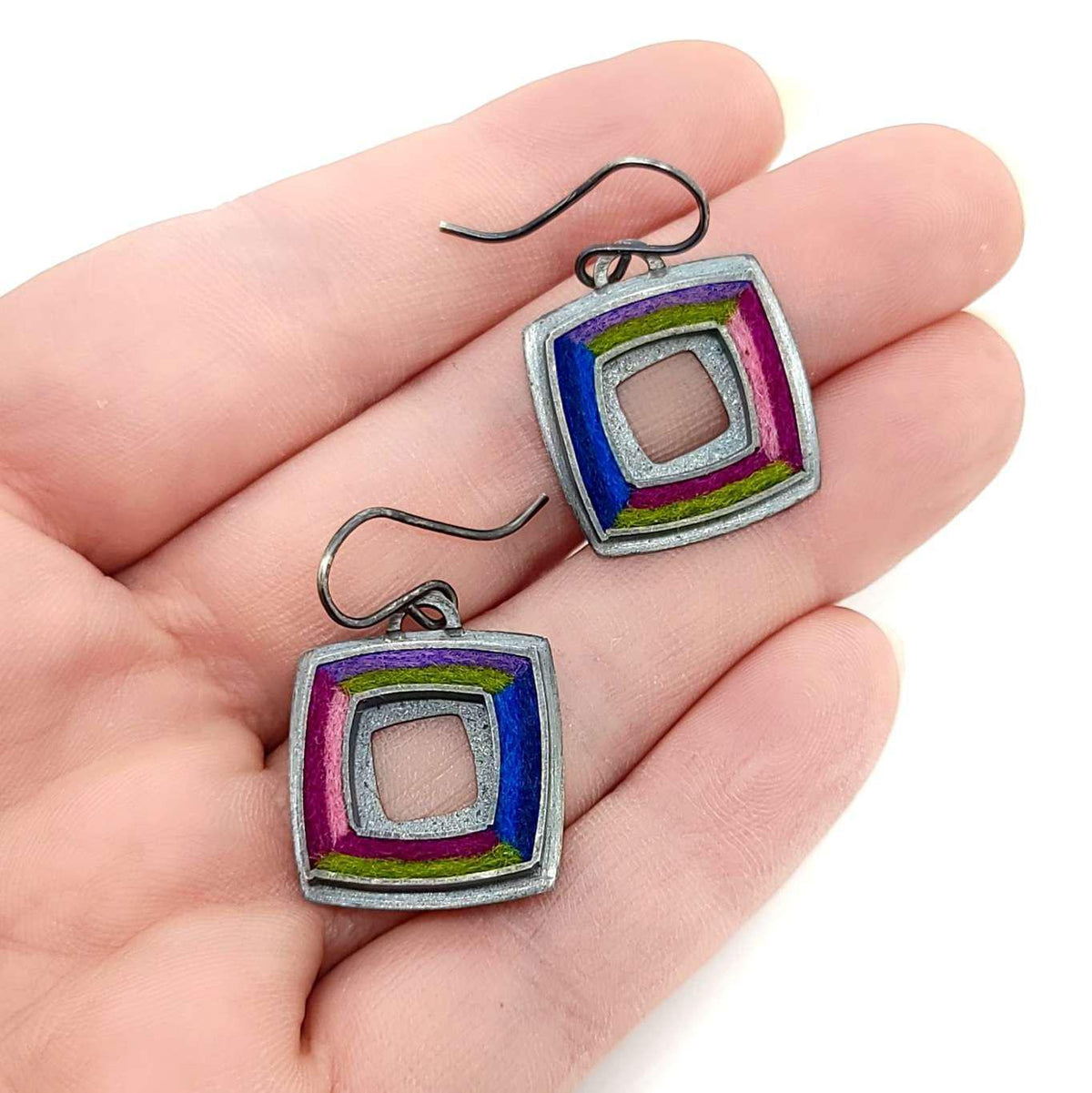 Earrings - Square Donut Simple Drops in Cool Gem by Michele A. Friedman