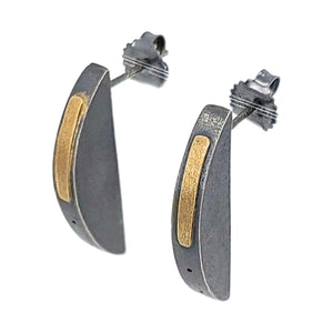 Earrings - Unit Half-Round Sterling Silver and 18k Gold by Janine DeCresenzo