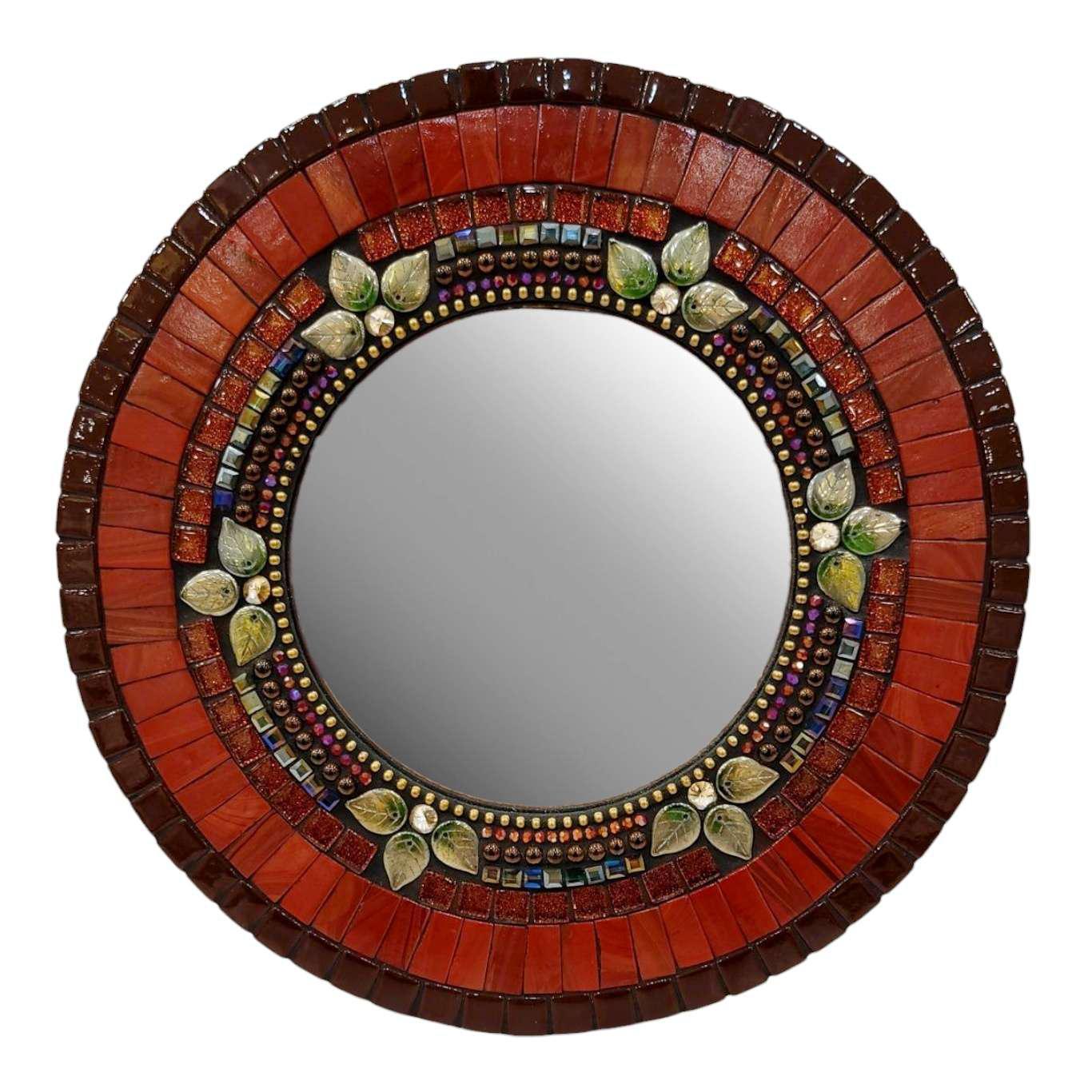 Mosaic Mirror - 10in Round (Sangria Red) by Zetamari Mosaic Artworks