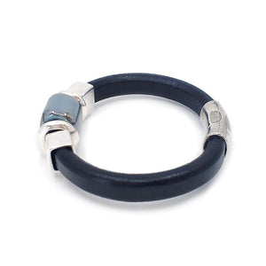 Bracelet - Black Sea in Black Leather with Silver and Ceramic by Diana Kauffman Designs