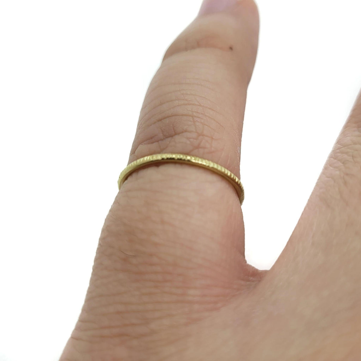 Ring - Size 7.5 - Thin 14k Rose Gold Wood Grain Texture by Taviametal