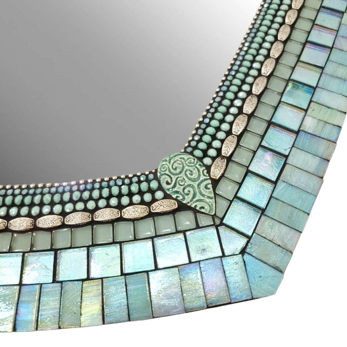 Mosaic Mirror - 22x24in Leaf (Seafoam) by Zetamari Mosaic Artworks