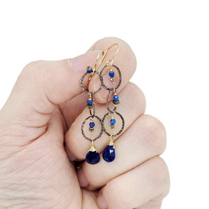 Earrings - Triple Stacked Circles (Lapis Lazuli, Pyrite) by Calliope Jewelry