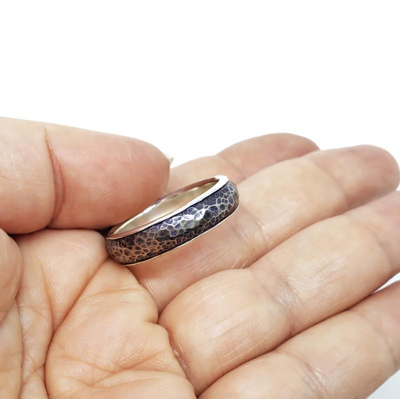 Ring - Size 12.25 – Sterling Silver Lined Titanium Half-Round by Taviametal