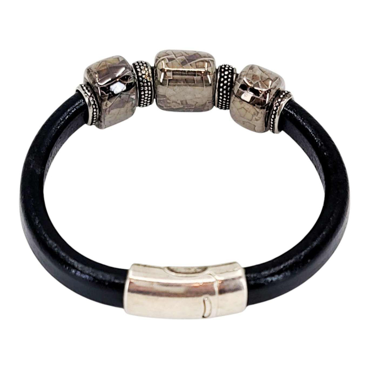 Bracelet - Storm (Black Leather, Silver, Ceramic) by Diana Kauffman Designs