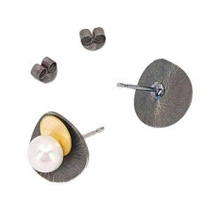 Earrings - Mixed Metal Dot Studs (Pearl) by Calliope Jewelry