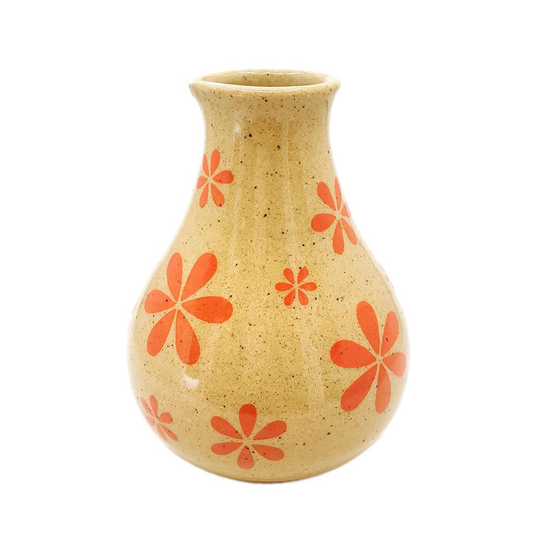 Vase - Small Pitcher (Red-Orange Floral) by Jennifer Fujimoto
