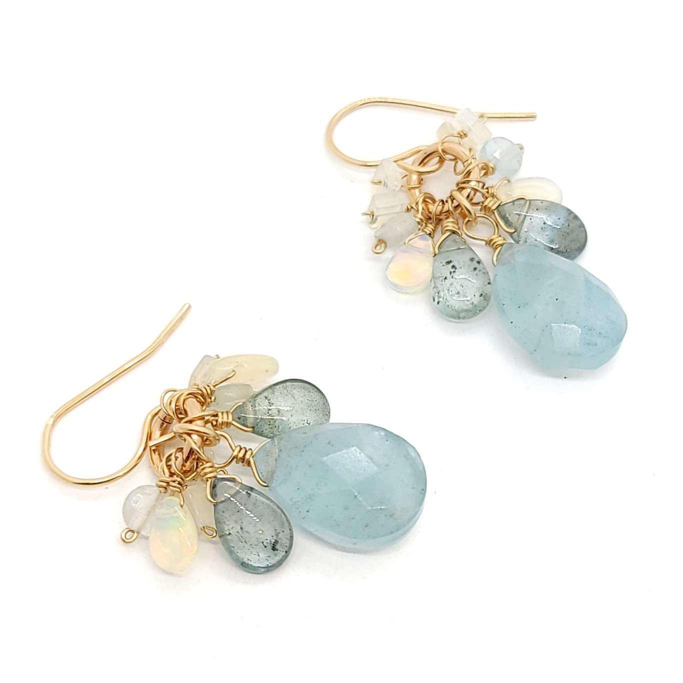Earrings - Aquamarine and Opal Cluster by Calliope Jewelry