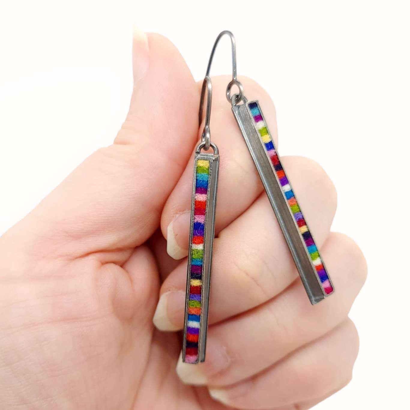 Earrings - Medium Rectangle Drops in Multicolor by Michele A. Friedman