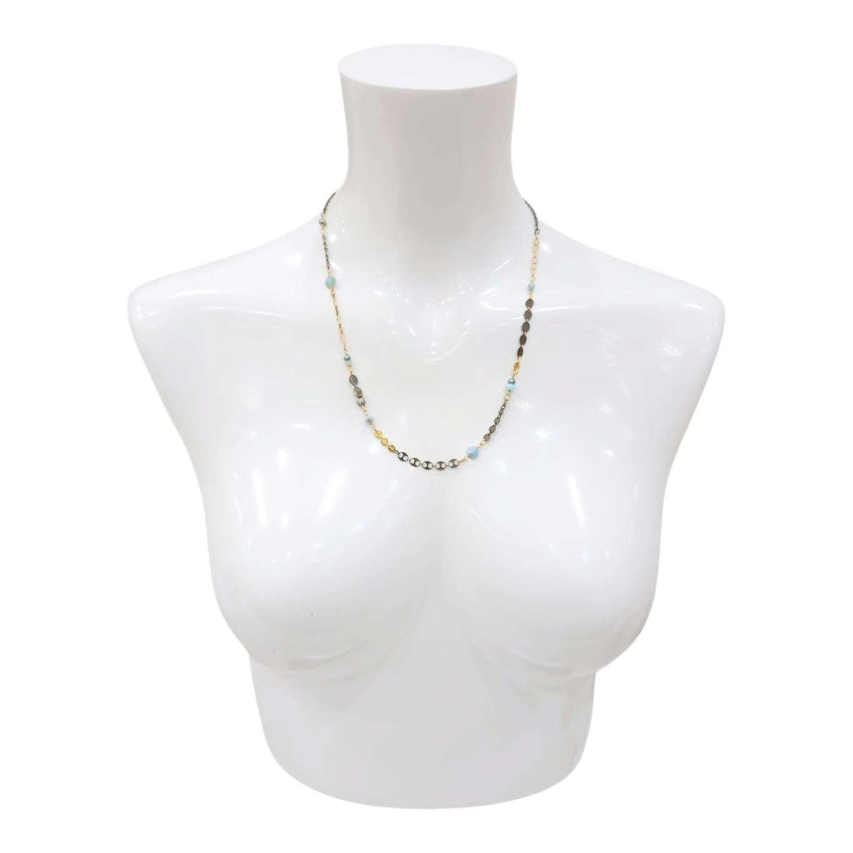 Necklace - Decorated Mixed Chain (Larimar, Aquamarine, Pearl) by Calliope Jewelry