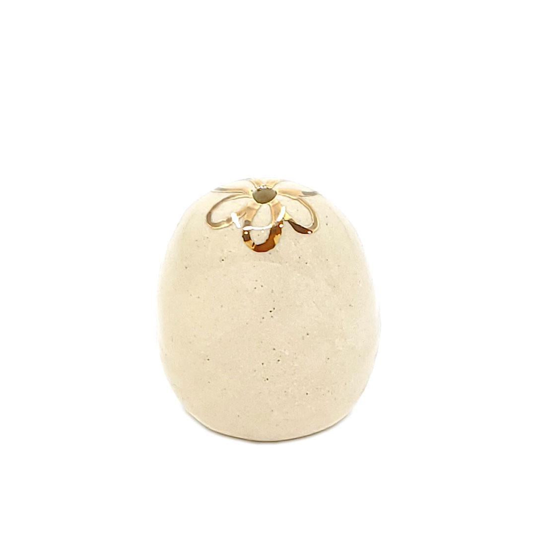 Figurine - Lucky Potato Bud Vase (Single Hole, Rose Cheeks, Gold Looped Flower) by The Pottery Parade