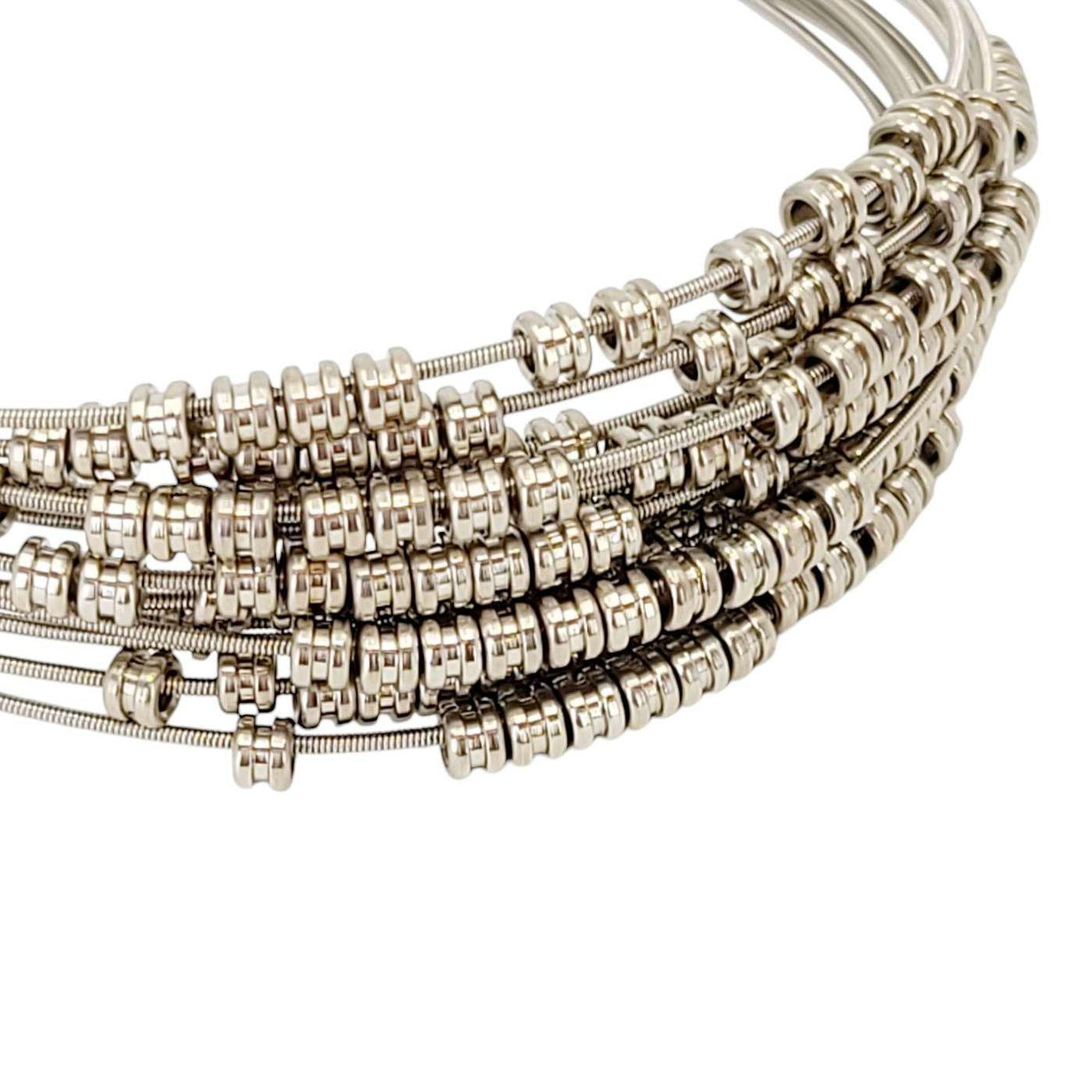Bracelet - Fortissimo Fidget Guitar Strings Silver Beads (M or L) by High Strung Studios
