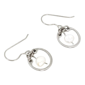 Earrings - Pearl Solo Small Circles (White) by Wraptillion