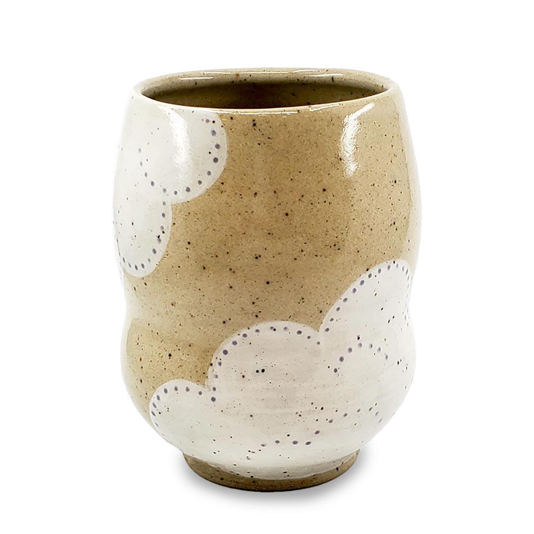 Vase - Curvy Wide Mouth (White Clouds) by Jennifer Fujimoto