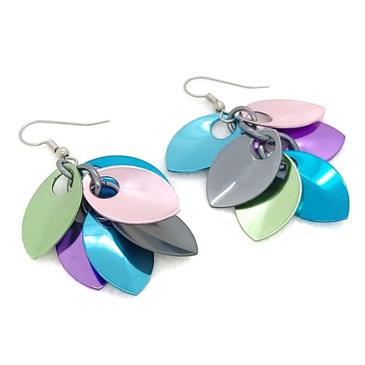 Earrings - Short Leaves Cascade (Cosmic Unicorn Mismatch) by Rebeca Mojica