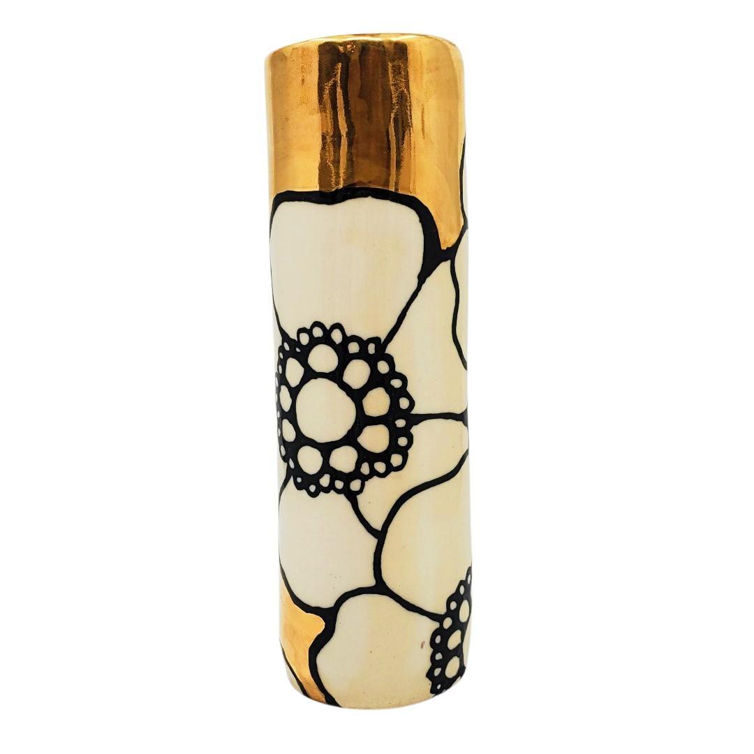 Vase - 6in Floral Cylinder with 22k Gold Solid Background (C) by Hsieh Clay SF