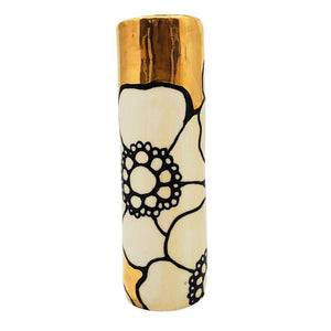 Vase - 6in Floral Cylinder with 22k Gold Solid Background (C) by Hsieh Clay SF