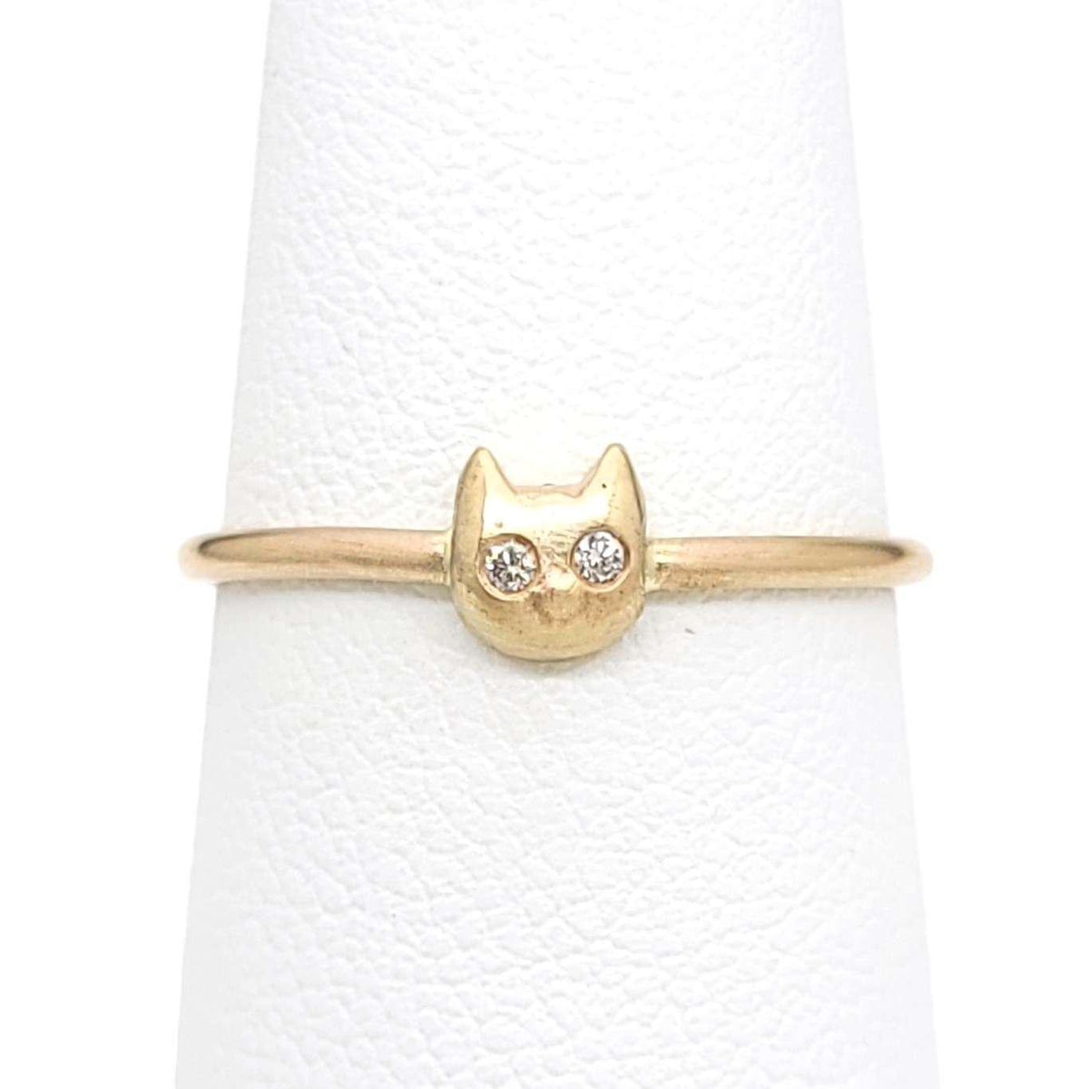 Ring - Diamond-Eyed Tiny Kitten Face in 14k Gold by Michelle Chang